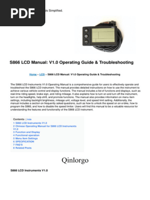 S866 LCD Manual: Operation & Settings Guide | PDF | Liquid Crystal