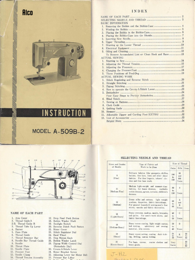 Alco 509B Sewing Machine Instruction Manual PDF
