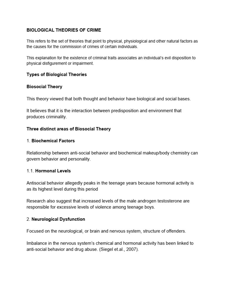 Biological Theories Of Crime Pdf Physiognomy Anti Social Behaviour
