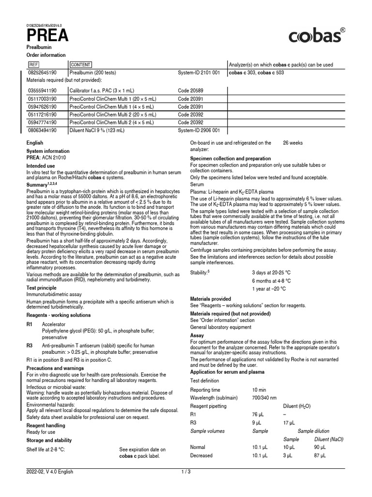 Insert PREA 0108252645190c503 V4 en | PDF | Detection Limit | Chemistry