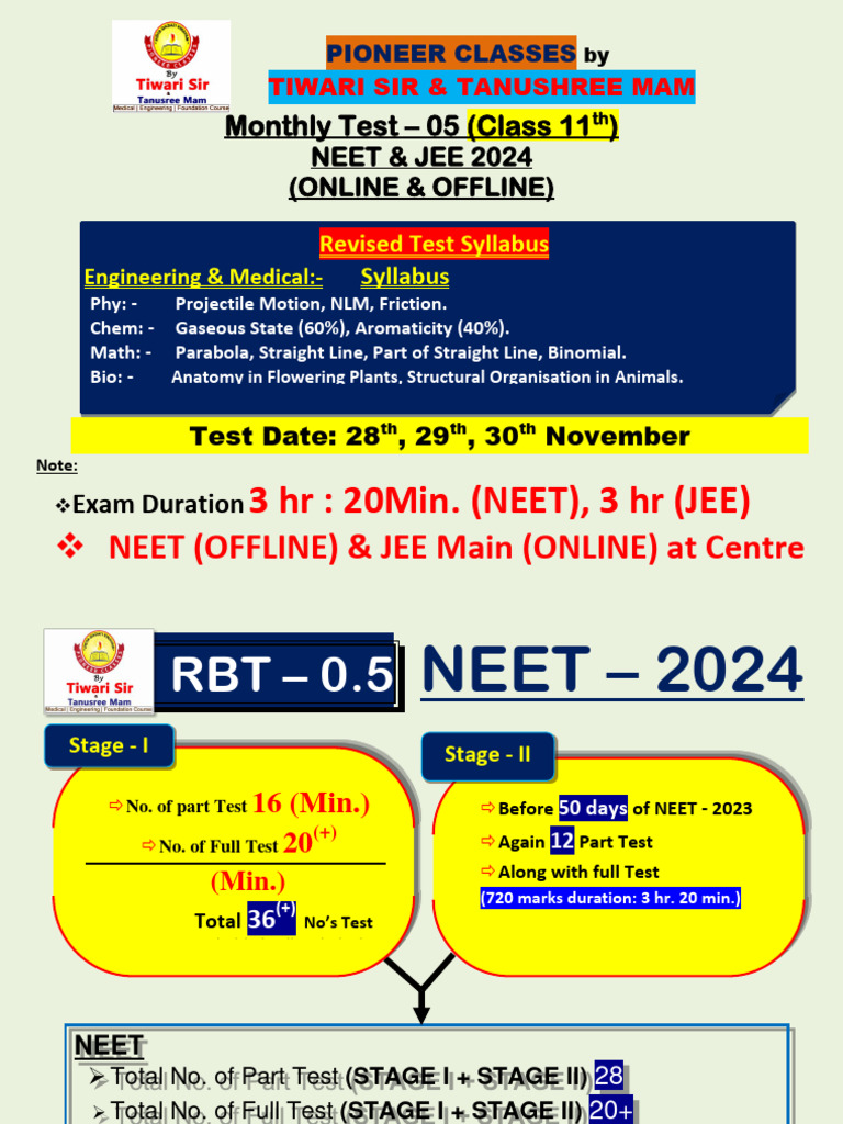 Monthly Test Schedule Class XI (Nov) | PDF | Schools | Standardized Tests