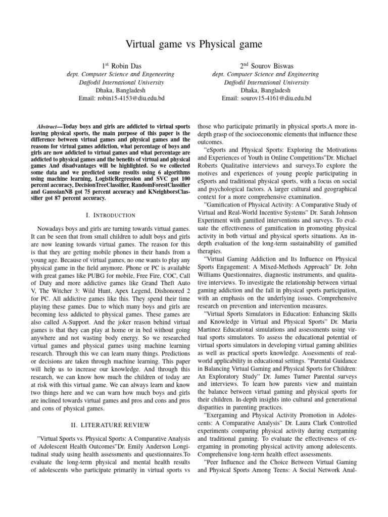 virtual game vs physical game (2) PDF Support Vector Machine
