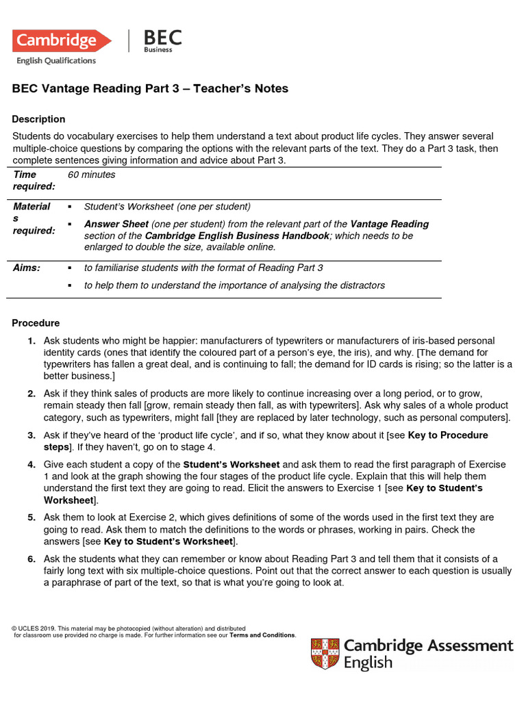 BEC Vantage Reading Part 3 Guide | PDF | Sales | Leadership