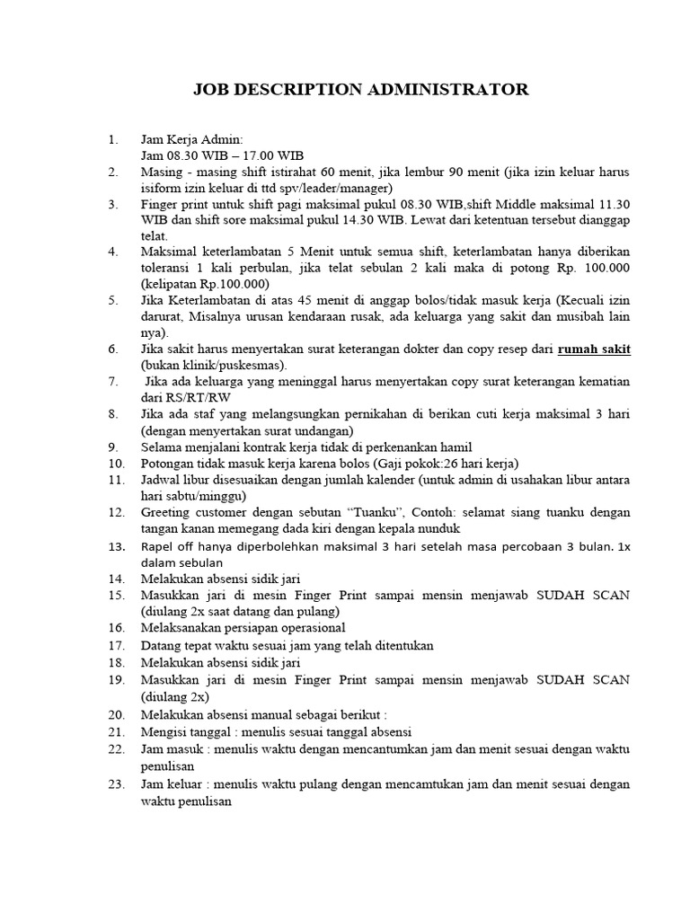 Deskripsi Pekerjaan Administrator | PDF