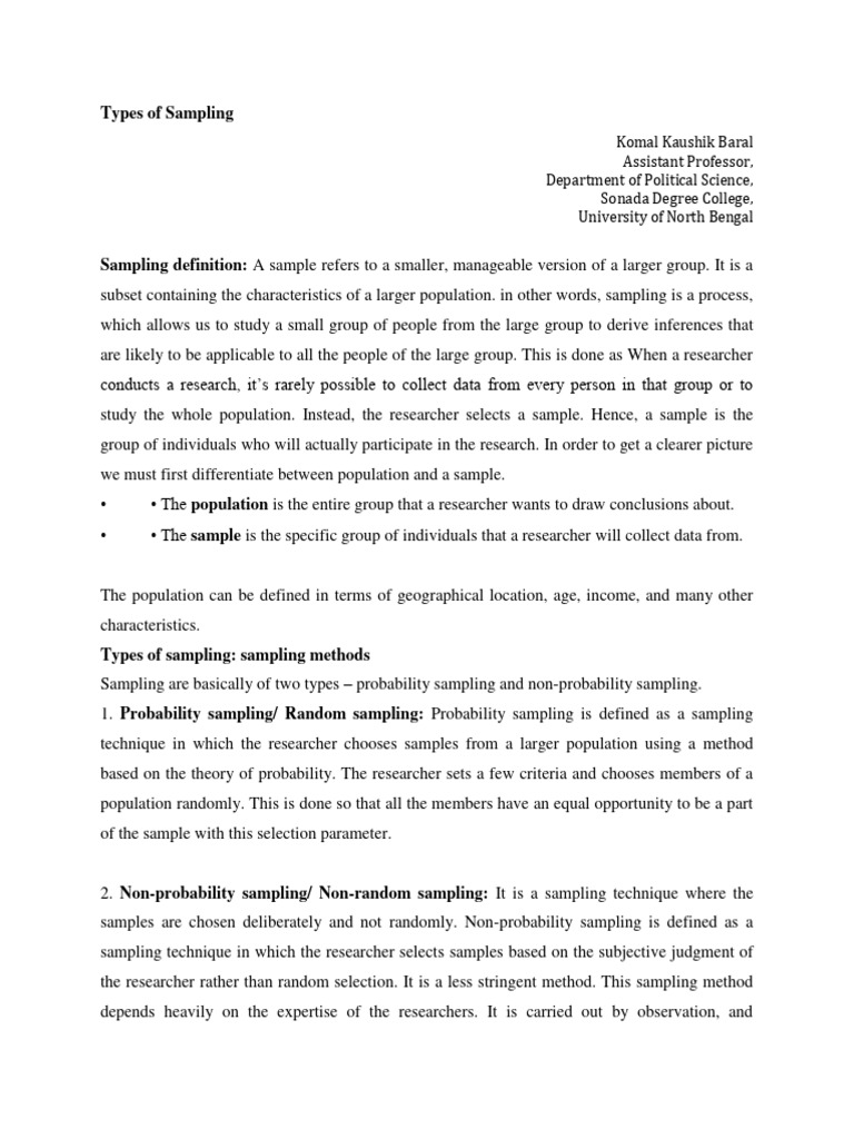 Types of Sampling PDF Sampling (Statistics) Stratified Sampling