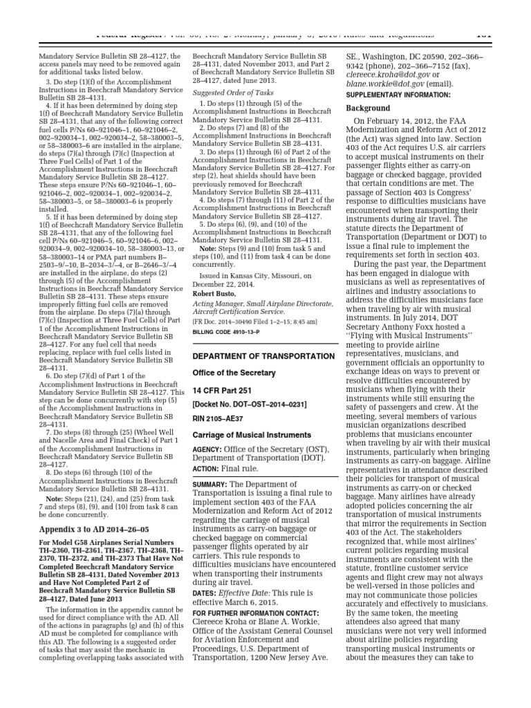 FAA Final Rule On Musical Instruments (Highlighted) Sebastian James