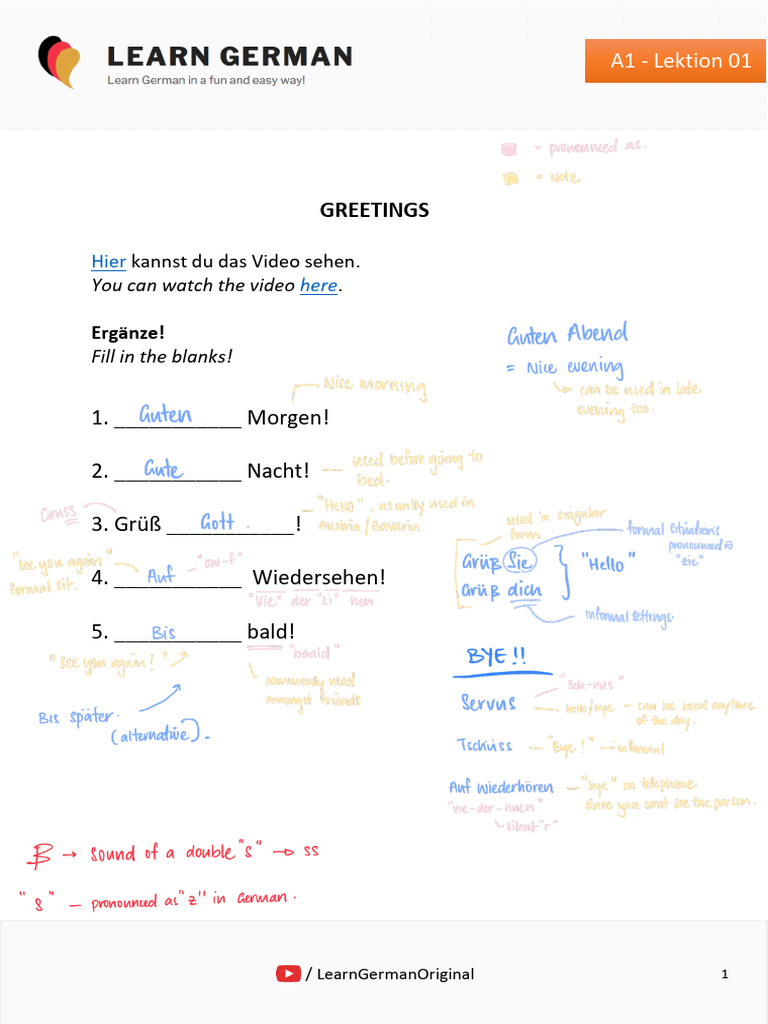 German A1 (Lesson 1 - 15) | PDF