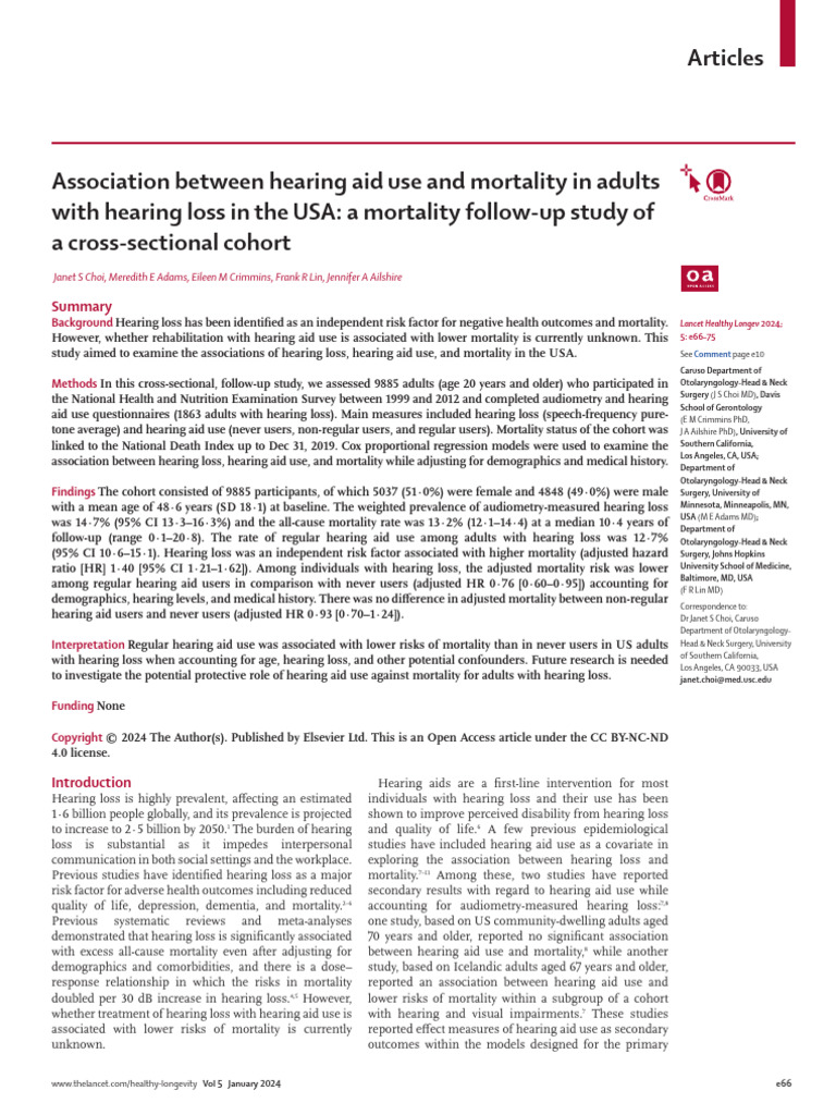 Hearing Aids Extend Life Span PIIS2666756823002325 | PDF | Hearing Loss ...