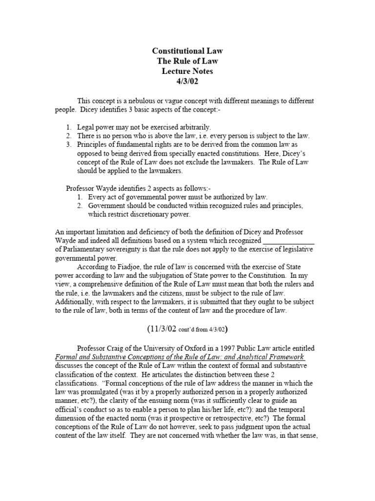 The Rule of Law (Lecture Notes) | PDF | Rule Of Law | Jurisprudence