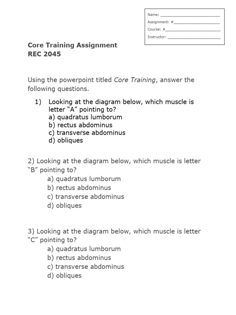 Core Training Assignment | PDF | Pilates | Soft Tissue