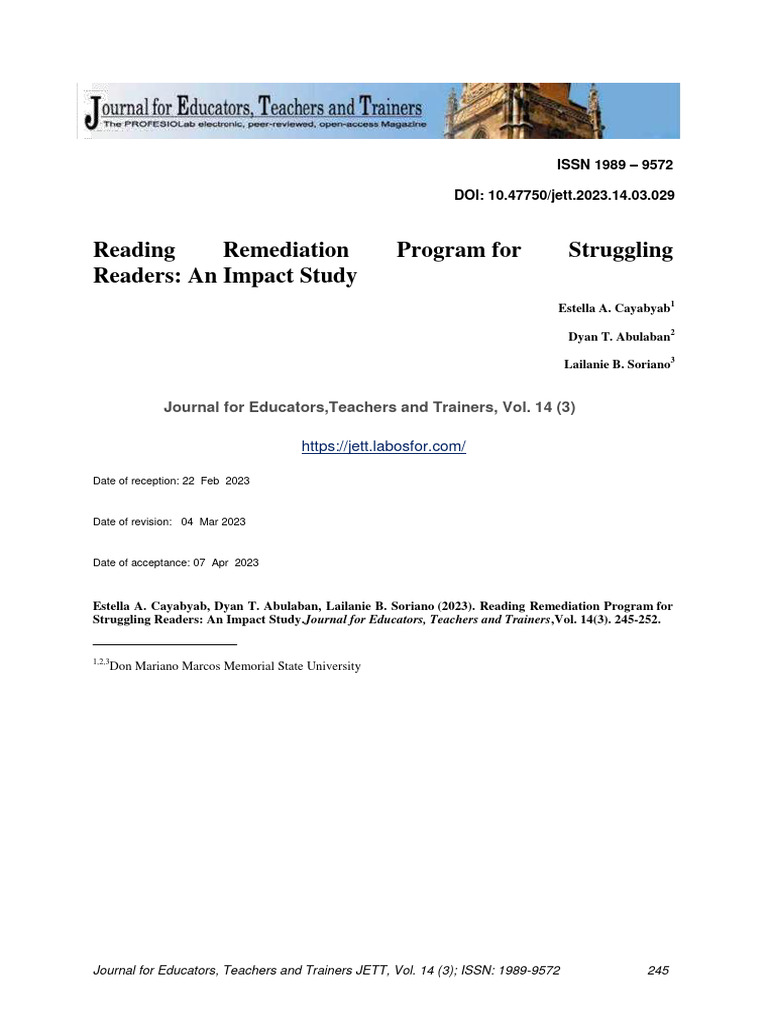 Remedial Reading Research Pdf Literacy Phonics