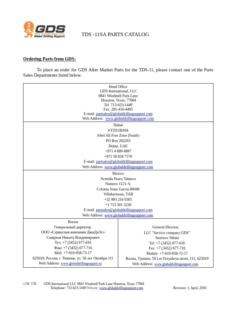 TDS-11SA Parts Ordering Guide | PDF | Screw | Bearing (Mechanical)