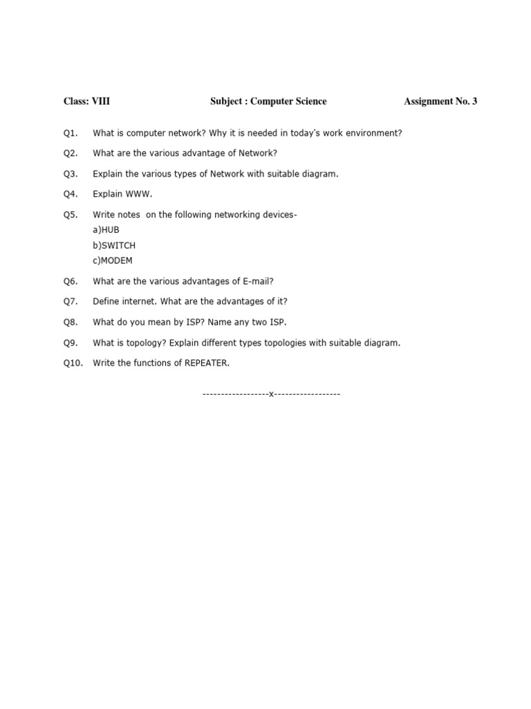 CBSE Class 8 Computer Science Worksheet - Computer Network | PDF