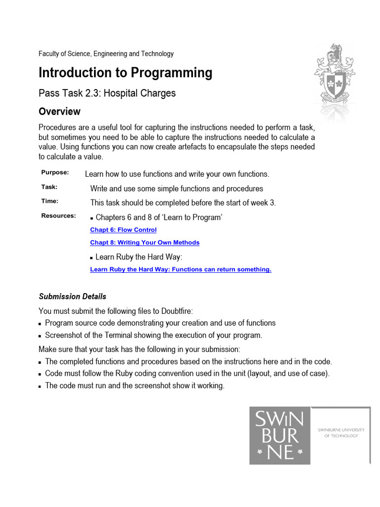 Introduction To Programming: Pass Task 2.3: Hospital Charges | Download ...
