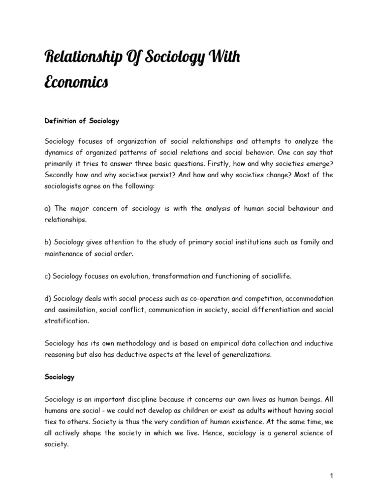 Economics and Sociology PDF Sociology Economics