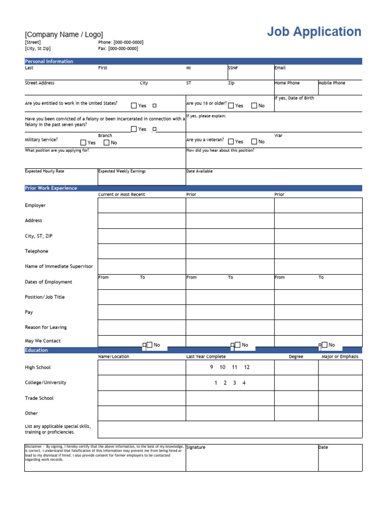 Job Application Form | PDF