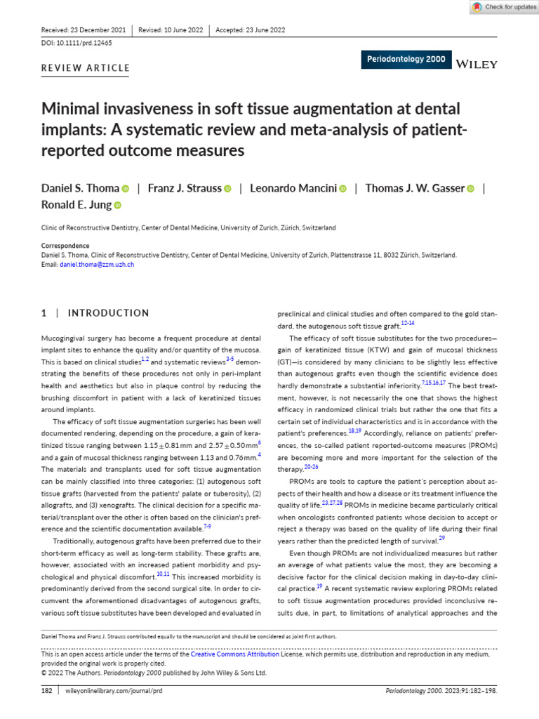 Minimal Invasiveness in Soft Tissue Augmentation at Dental Implants A ...