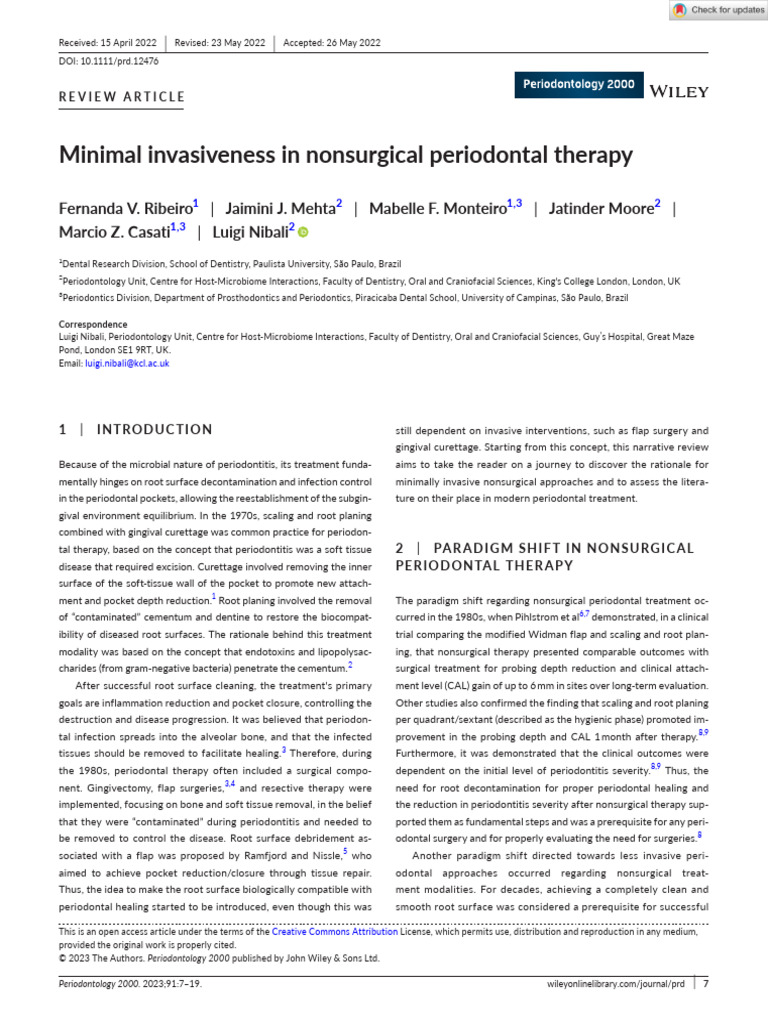 Minimal Invasiveness in Nonsurgical Periodontal Therapy | PDF ...