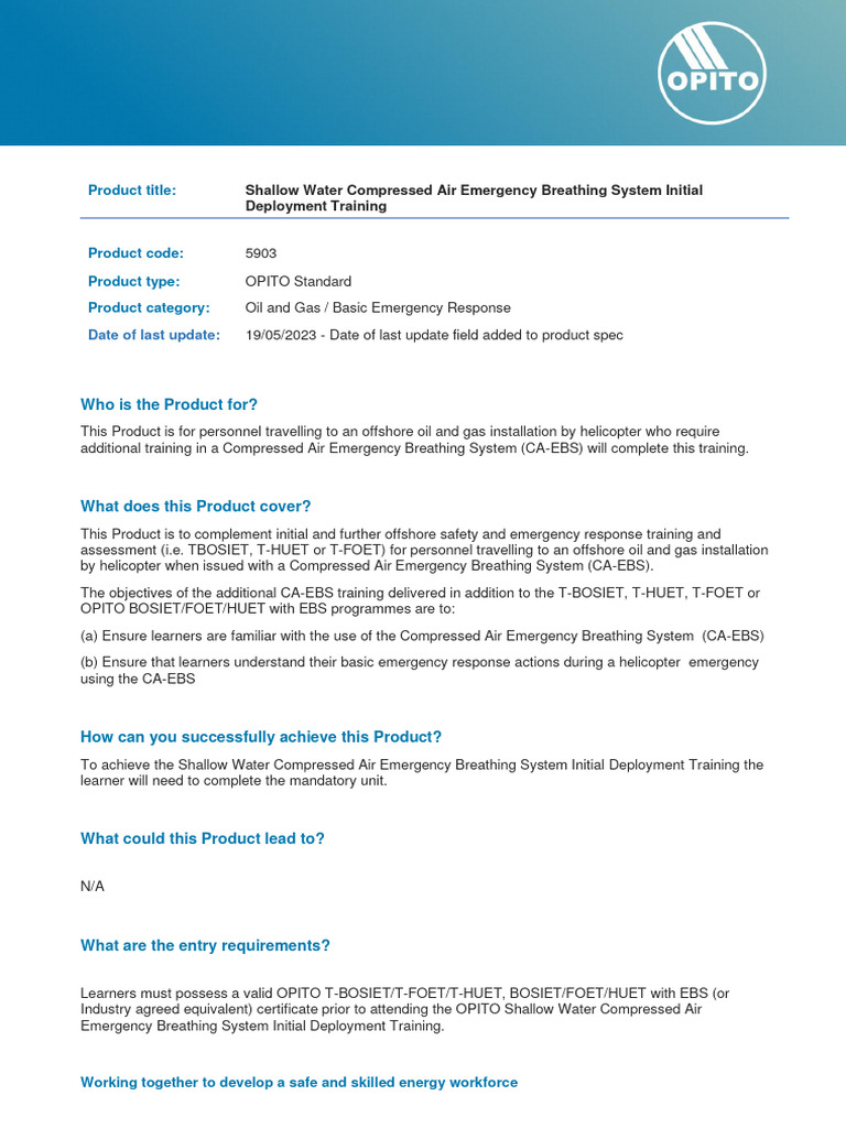 Shallow Water Compressed Air EBS InitialDeployment Training Product