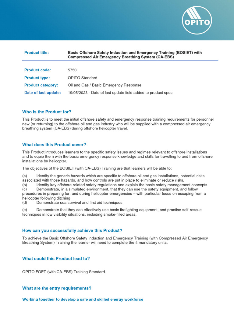 (BOSIET) With Compressed Air Emergency Breathing System (CAEBS