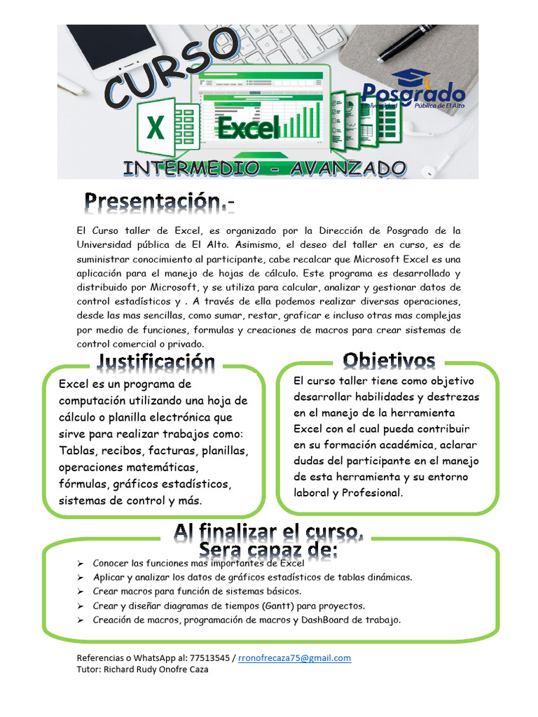 El Curso Taller de Excel (Intermedio-Avanzado) | PDF | Microsoft Excel ...