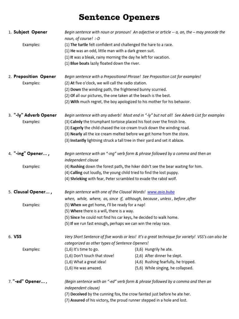 Sentence Openers Download Free PDF Adverb Preposition And