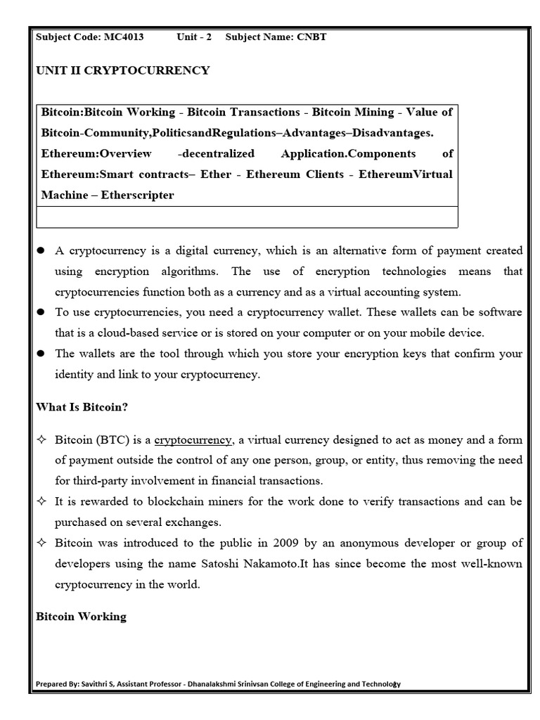 Unit Ii Ethereum Overview Blockchain Notes Pdf Cryptocurrency