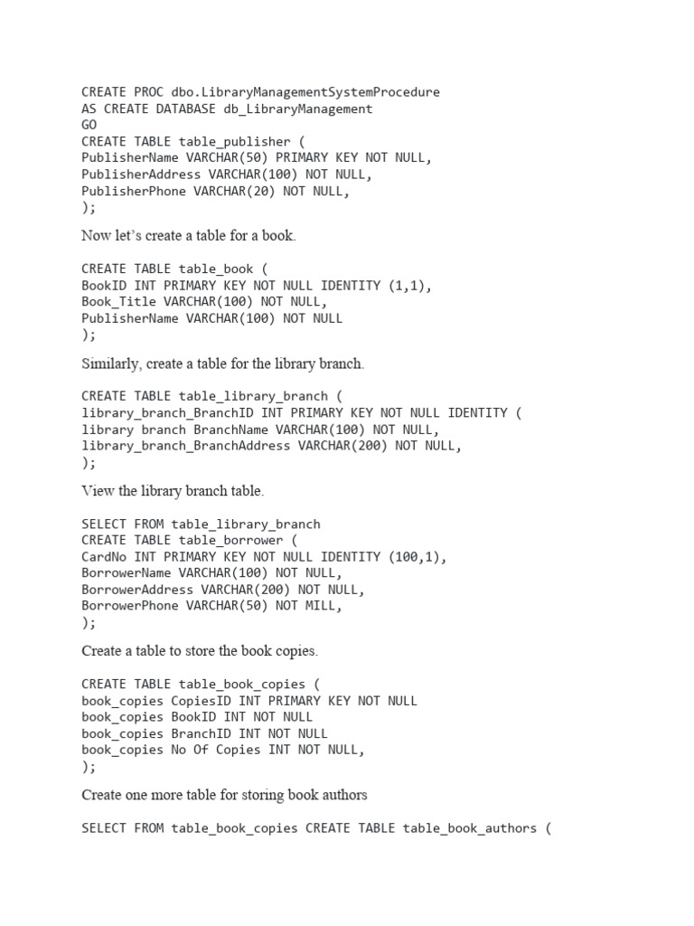 Library Management System SQL Setup | PDF | Information Technology ...