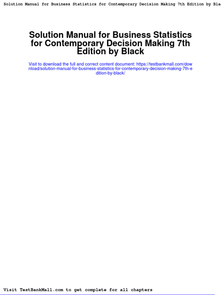 Full Download Solution Manual For Business Statistics For Contemporary Decision Making 7th ...