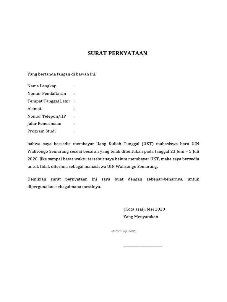 Template Surat Pernyataan | PDF