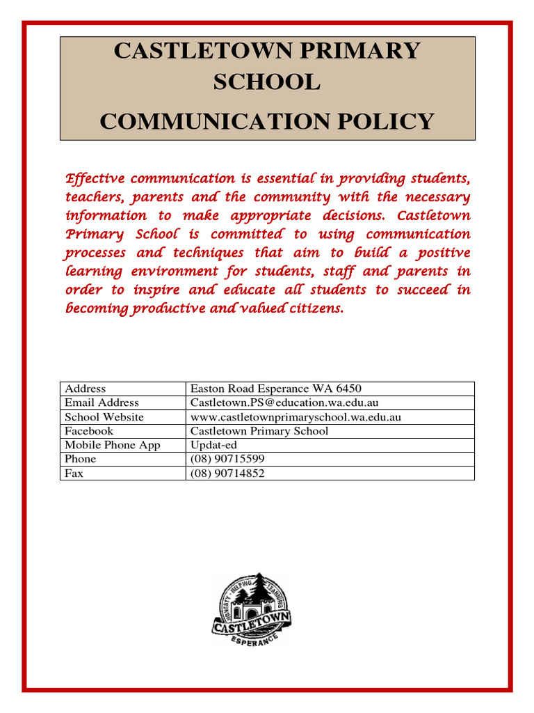 Castletown PS Communication Policy | PDF | Strategic Planning | Teachers