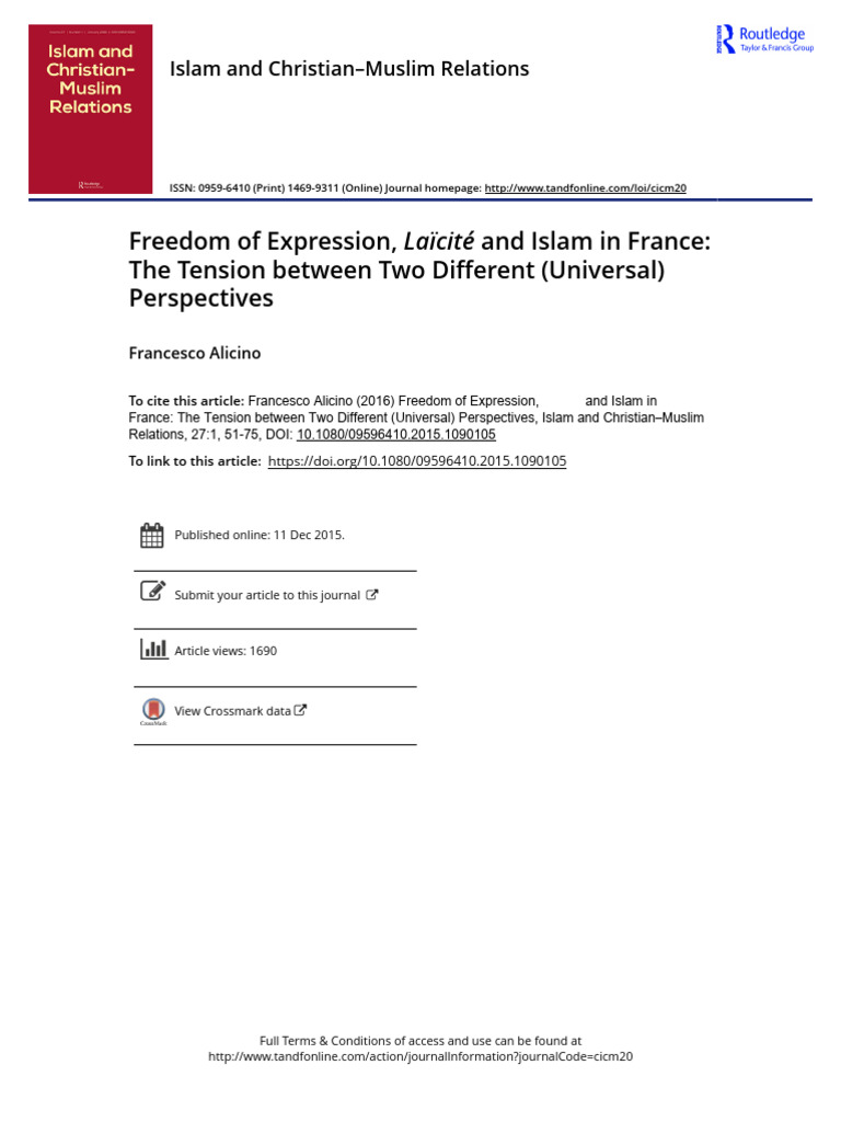 Freedom of Expression La cit and Islam in France The Tension between ...