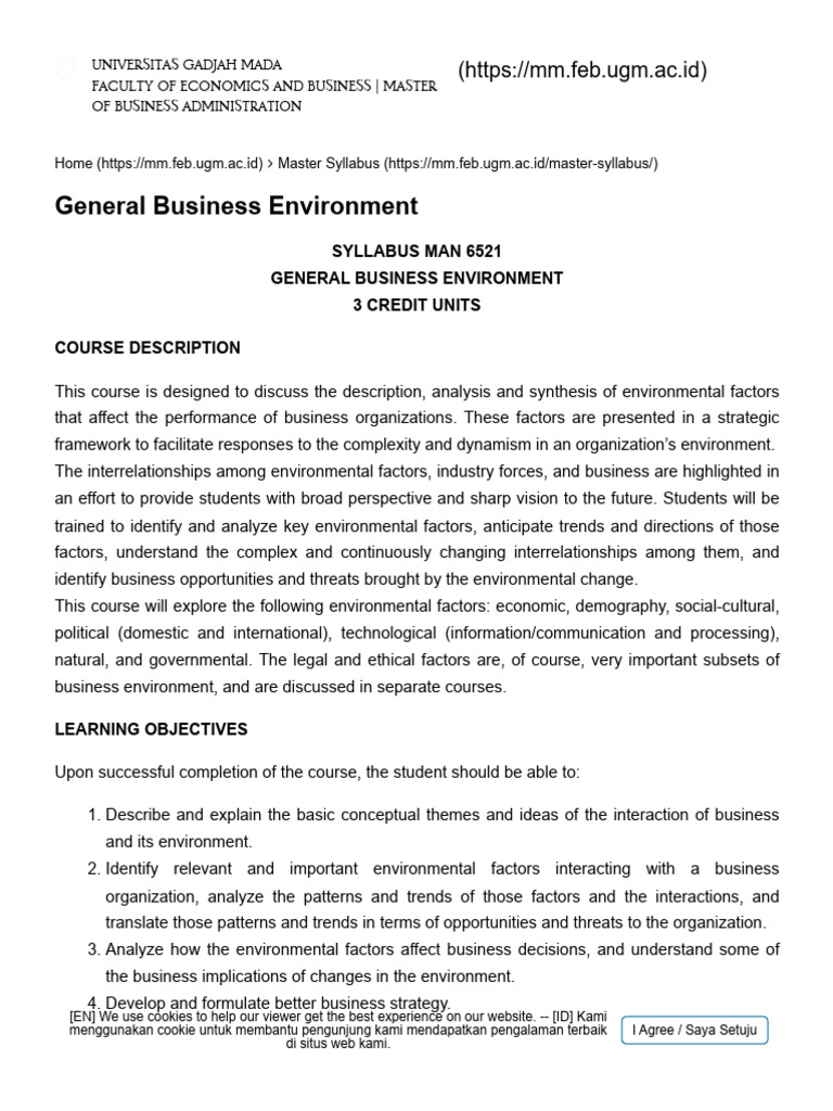 General Business Environment - MBA FEB UGM | PDF | Learning | Cognitive ...