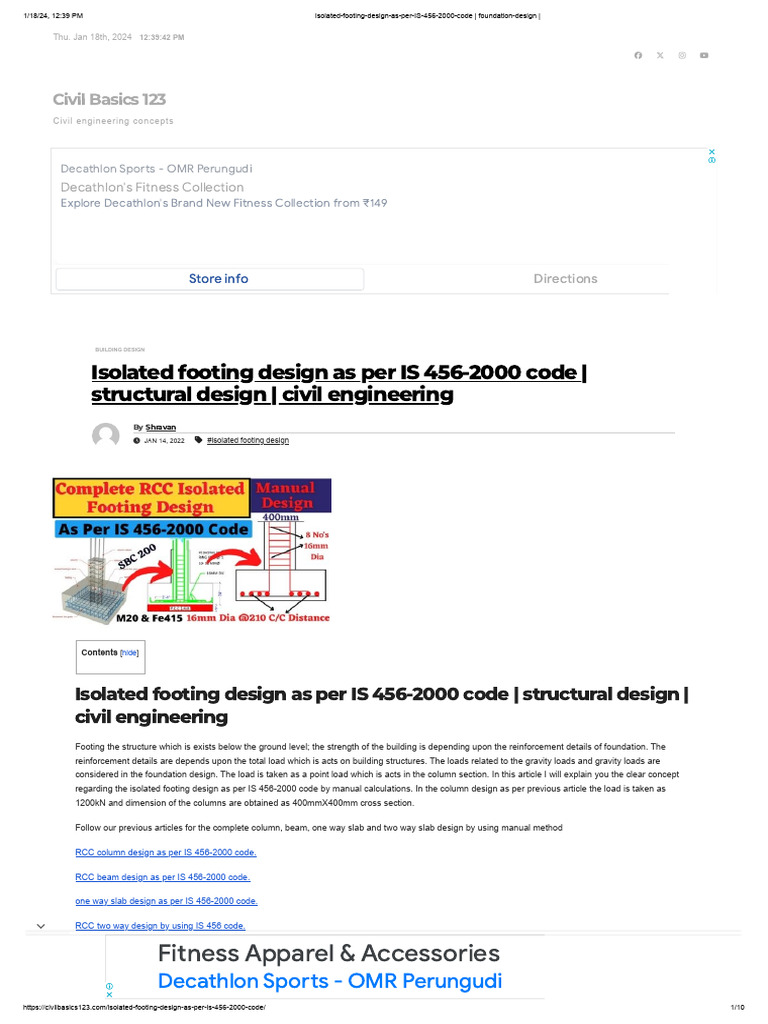 Isolated Footing Design per IS 456 | PDF | Building Engineering ...