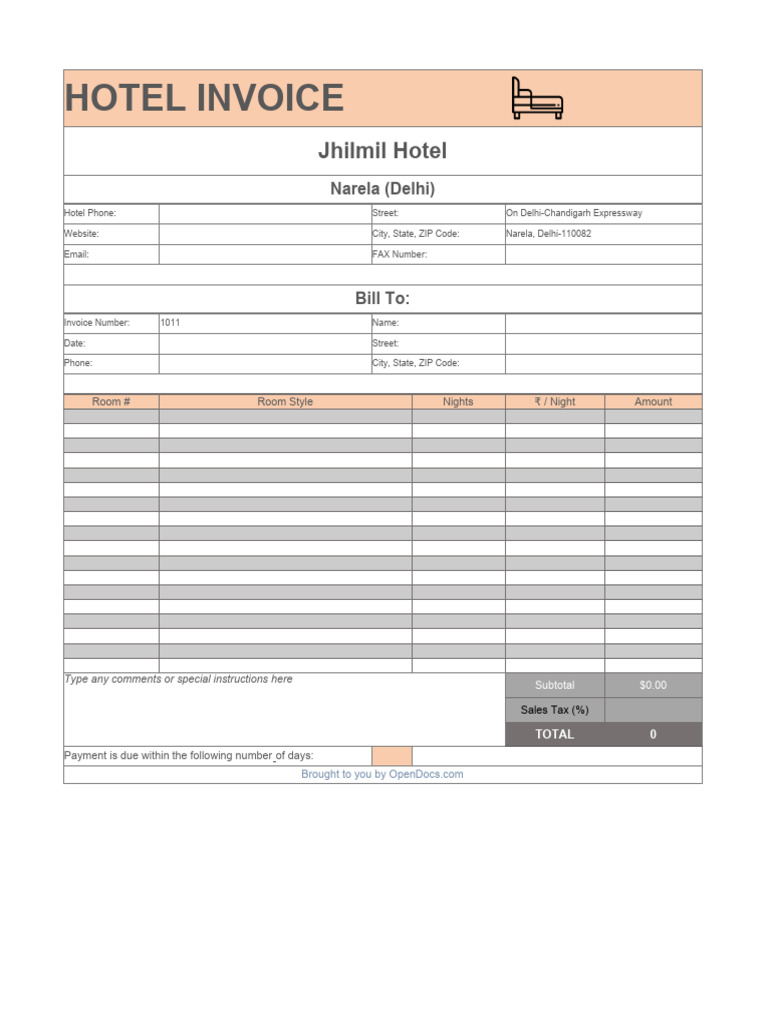 Hotel Invoice Template | PDF