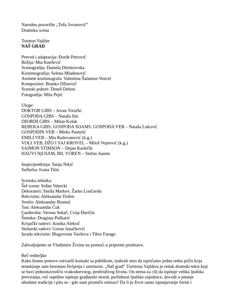 Nas Grad, Program Predstave | PDF