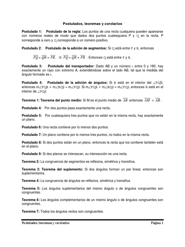 Postulados y teoremas de geometría | PDF | Triángulo | Geometría euclidiana