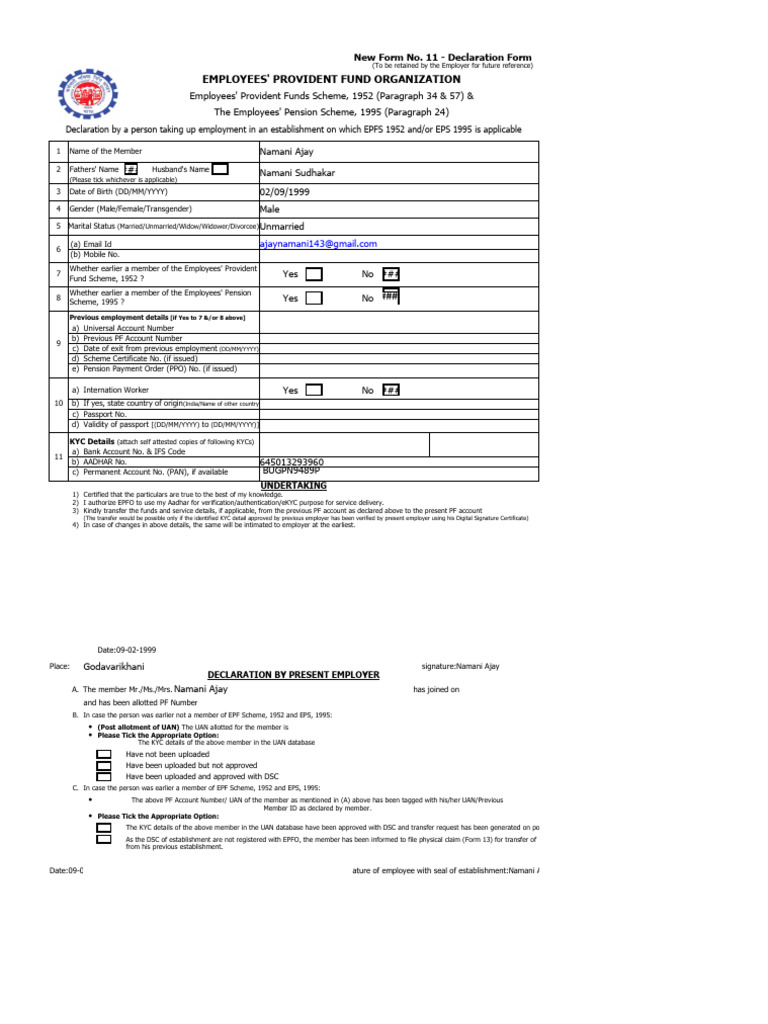 EPF - Form No. 11 | PDF