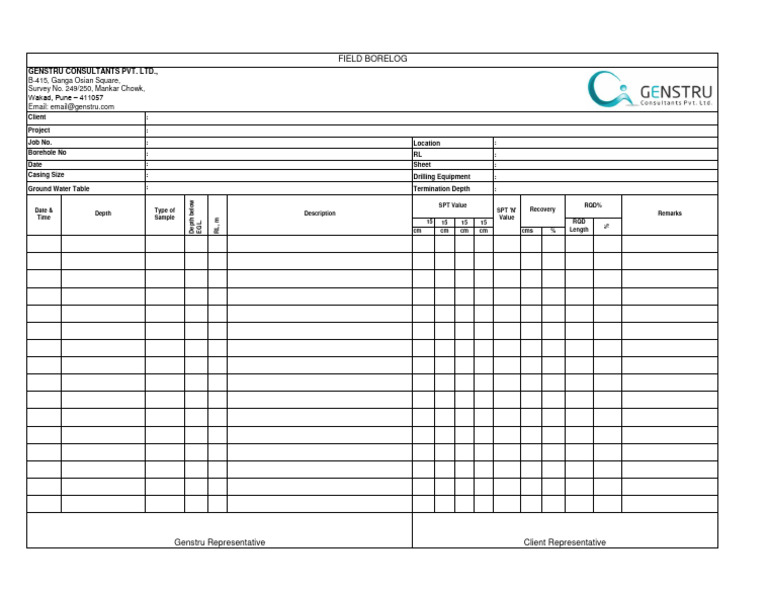 Field Bore Log Standard Sheet PDF