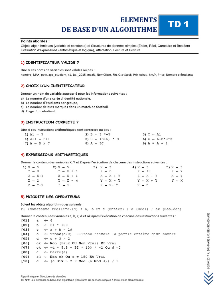 Éléments de base en algorithmique et données | PDF | Mathématiques ...