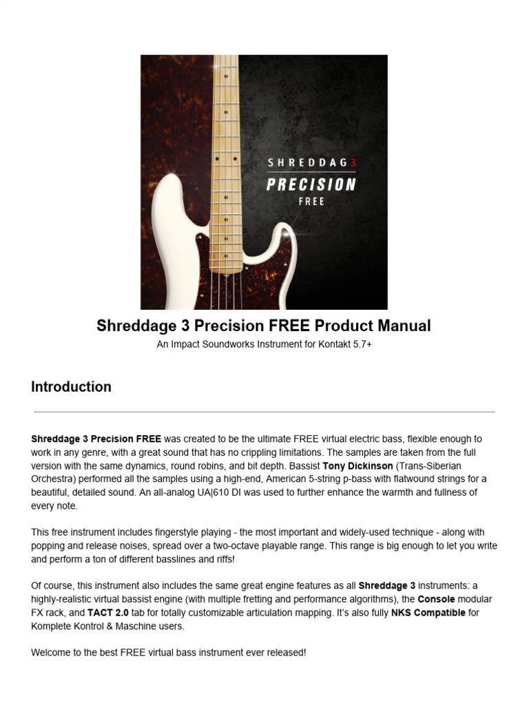 Shreddage 3 Precision Free Manual | PDF | Guitars | Bass Guitar
