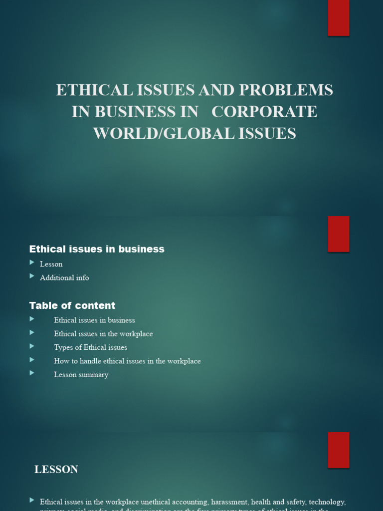 Ethical Issues in Business and Workplace | PDF | Business Ethics ...