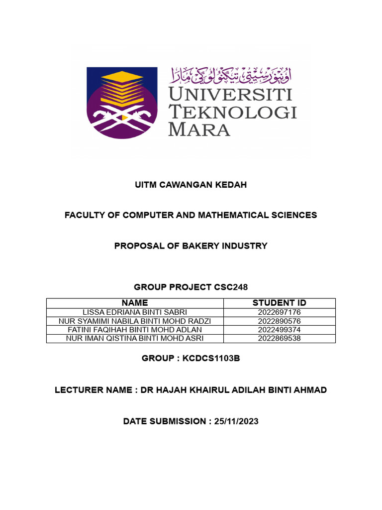Proposal Csc248 Bakery Industry Pdf Business Computing