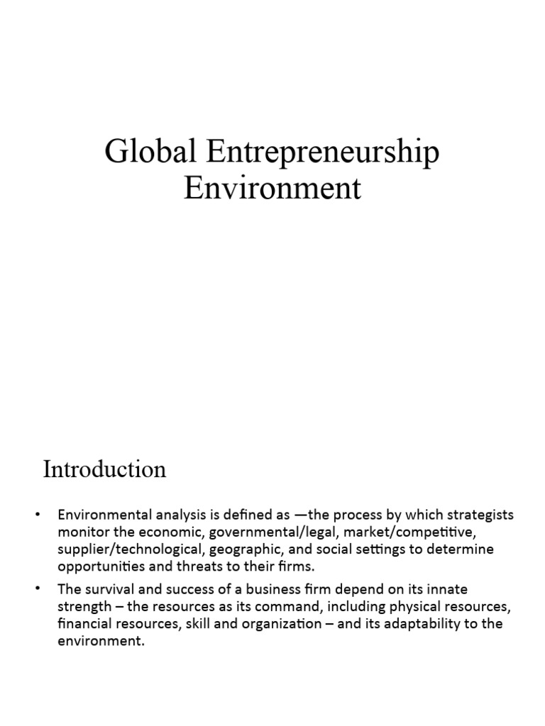 Global Entrepreneurship Environment | PDF | Economies | Economics