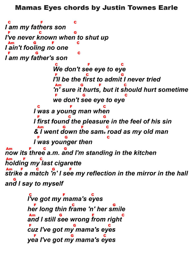 Mamas Eyes Chords by Justin Townes Earle | PDF