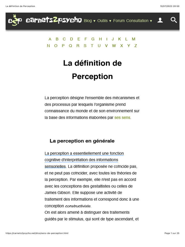 Définition de la perception en psychologie | PDF | la perception ...