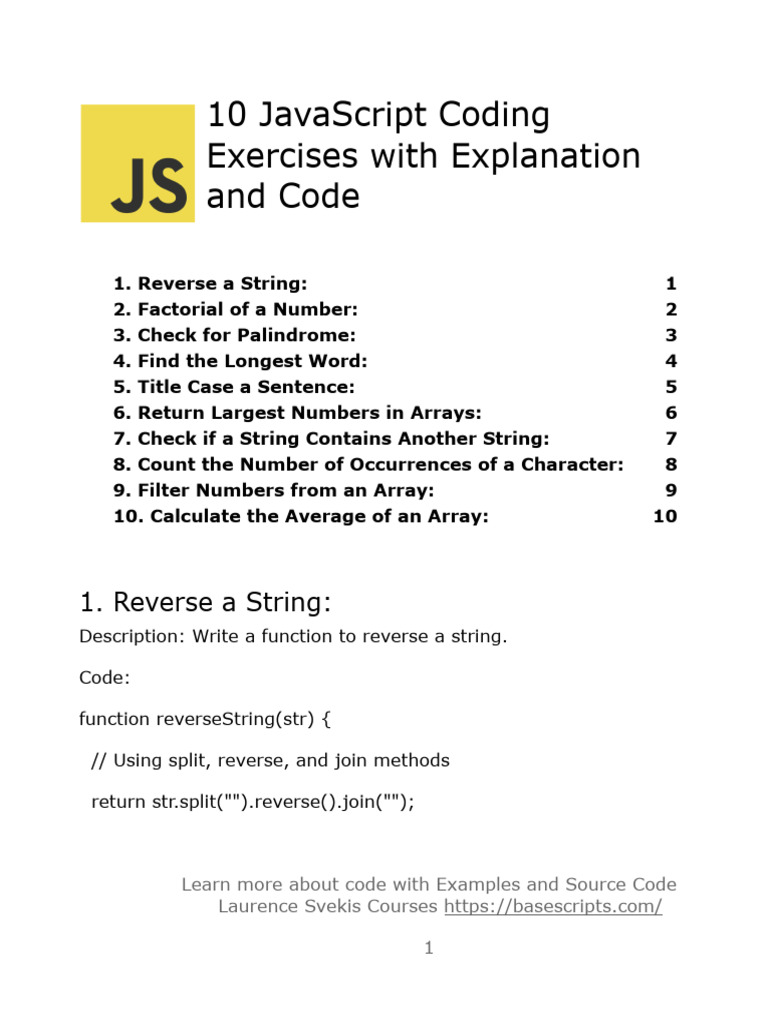 10 JavaScript Coding Exercises | PDF | Java Script | Computer Engineering