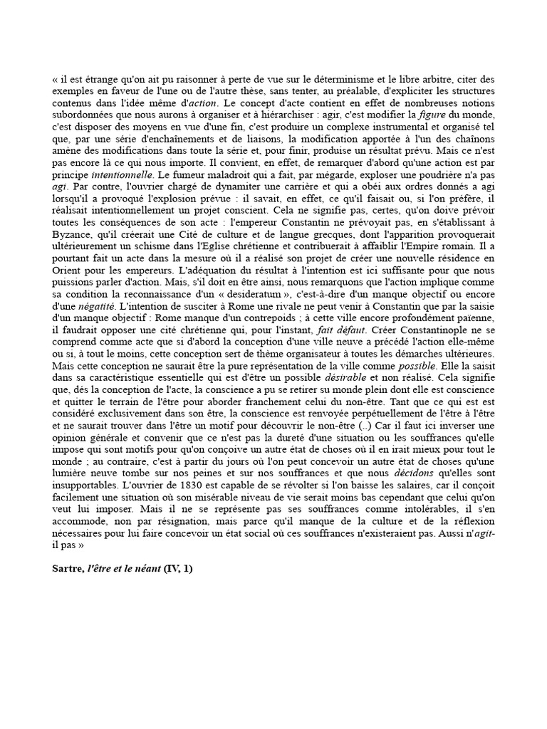 Déterminisme et libre arbitre : l'action intentionnelle | PDF ...