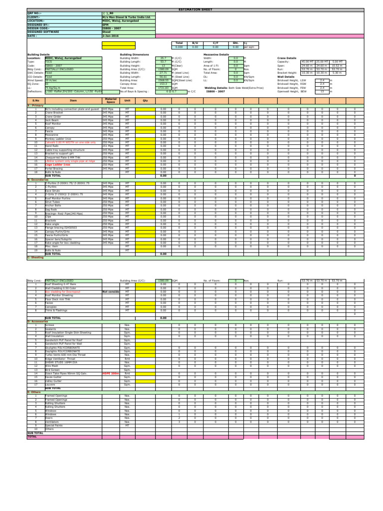 Estimation Sheet For PEB | PDF | Building | Structural Engineering
