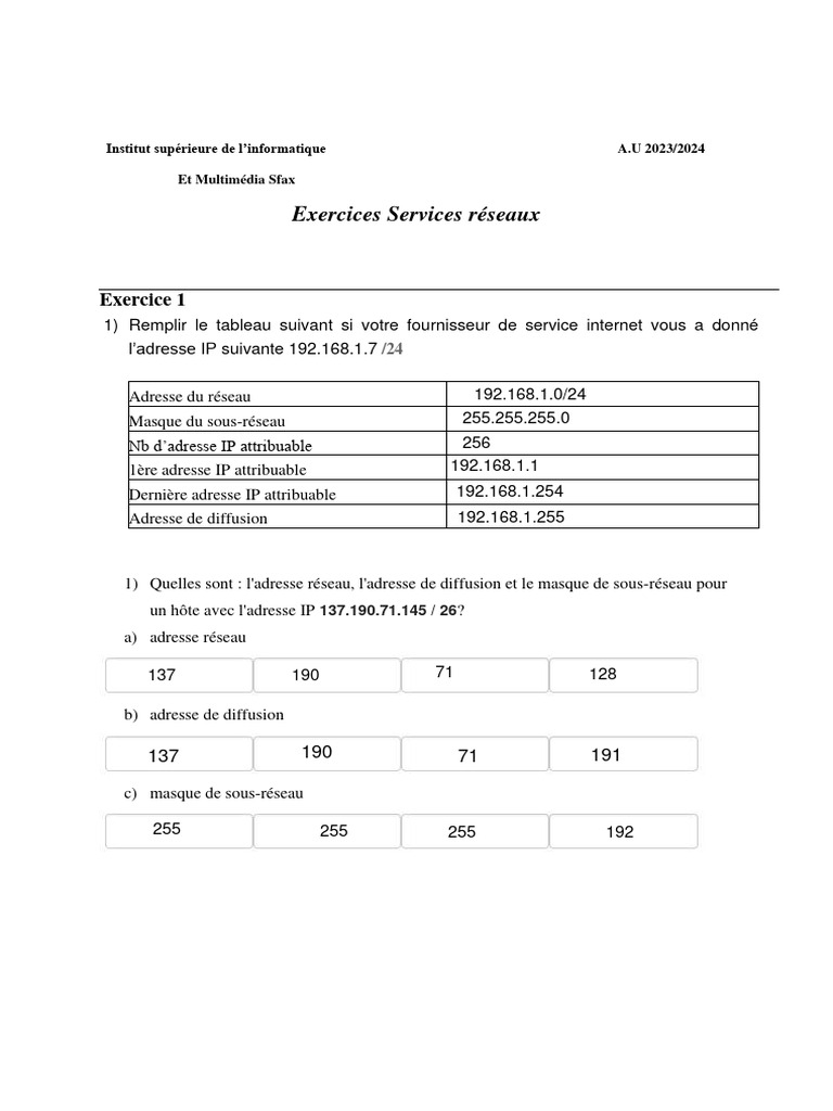 Exercices de configuration réseau IP | PDF | Adresse IP | Routage